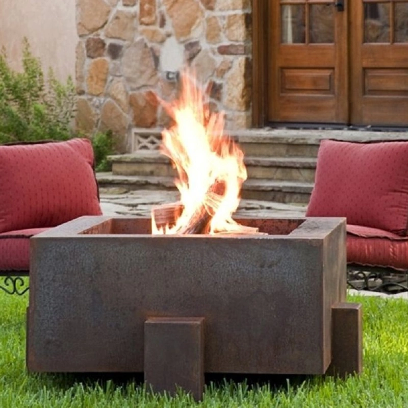 Wood Burning Fire Tables 90cm*90cm Square Corten Steel Fire Pit